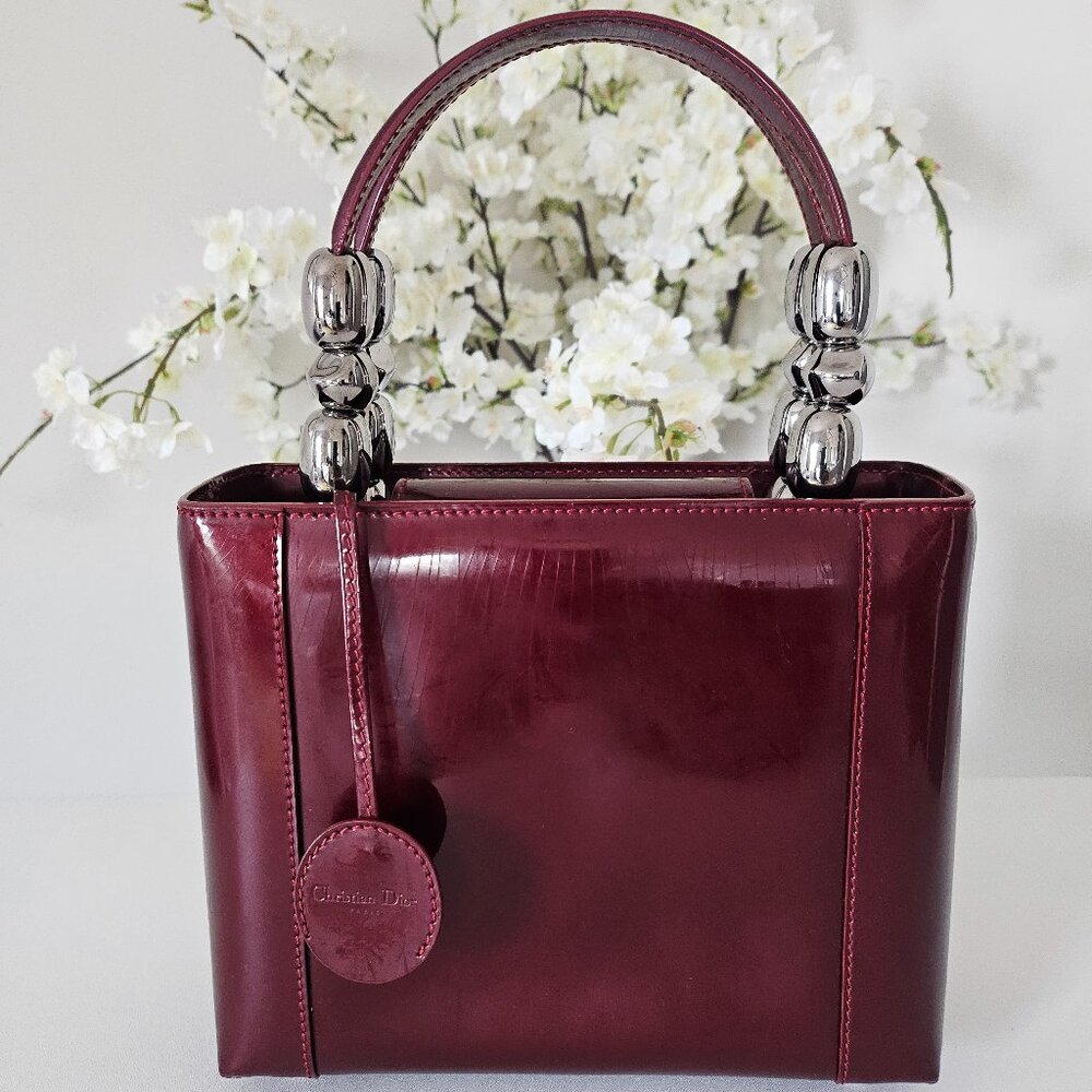 Authentic Christian Dior Burgundy Patent Leather Handbag
